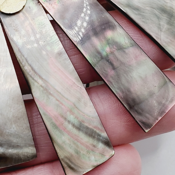 Vintage mother of pearl abalone necklace statement gorgeous piece 70's natural - Picture 10 of 15